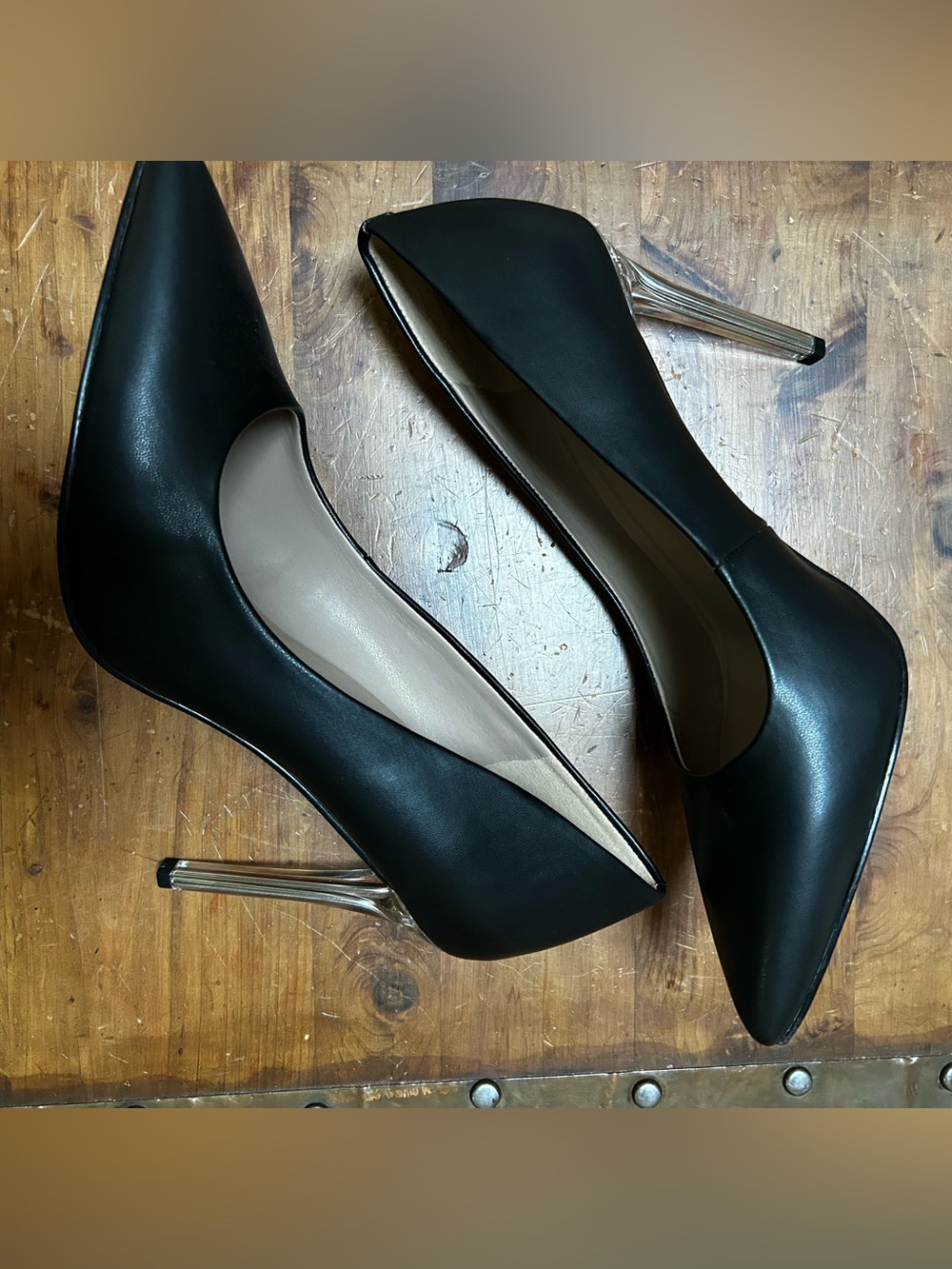 Mi Black Pointed Toe Stiletto Heels with Clear Heel